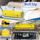 Yellow 3-layer floating water pad rolled up with hook and loop fasteners, ideal for easy storage and transport.