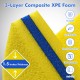 Close-up of the 3-layer composite XPE foam mat in yellow, showcasing its 1.5 inches thickness and durable, anti-slip.