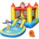 Inflatable kids slide bounce house with dual slides and mesh safety walls, ideal for garden play with friends.