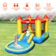 Colorful inflatable kids slide bounce house with water feature, accommodating 2 children for outdoor fun and safety.
