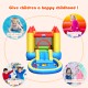 Colorful inflatable kids slide bounce house with water spray, includes blower and ball set for outdoor fun.