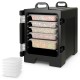 81 QT hot box food warmer with 5 full-size pans, double buckles, and handles for easy transport and temperature.