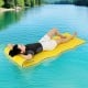 Yellow 3-layer tear-resistant foam floating pad with head support, ideal for lakes, pools, and beach relaxation.