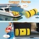 Yellow 3-layer tear-resistant foam floating pad rolled up for compact storage, ideal for lakes, beaches, and water.
