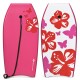 Lightweight bodyboard with pink and white hibiscus designs, featuring an EPS core and leash for safe surfing adventures.