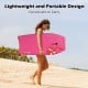 Lightweight bodyboard in pink with floral design, featuring durable EPS core and leash, perfect for water sports.