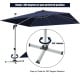10 ft navy patio umbrella with 360° rotation and foot pedal, featuring sturdy aluminum pole and fade-resistant fabric.