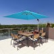 10 ft blue offset cantilever umbrella with aluminum pole and 360-degree tilt, perfect for shading patio dining sets.