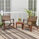 Two armchairs and a wooden table from the 3 Pieces Outdoor Wooden Patio Rattan Furniture Set, ideal for patio.