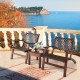 Two armchairs and a table from the 3 Pieces Outdoor Wooden Patio Rattan Furniture Set, ideal for patio relaxation.