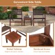 Side table with slatted tabletop and reinforced screws, part of a 3-piece outdoor wooden patio rattan furniture set.