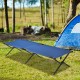Folding camping cot in blue with sturdy iron frame, ideal for outdoor use or office naps, supports up to 300 lbs.