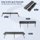 Folding camping cot in gray with sturdy iron frame, easy setup, and portable carry bag, ideal for camping or office.