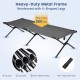 Folding camping cot with heavy-duty iron frame, gray 600D oxford fabric, supports up to 300 lbs, ideal for outdoor use.