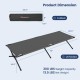 Folding camping cot in gray with sturdy iron frame, 300 lbs capacity, compact for easy transport and storage.