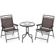 Outdoor bistro dining set featuring two folding chairs and a round table with a 1.57-inch umbrella hole for patios.