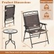 Round table and folding chair set with breathable fabric, 330 lbs capacity per chair, ideal for outdoor dining.