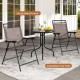 Two folding patio chairs and a round table with a 1.57-inch umbrella hole, featuring a sturdy metal frame for outdoor.