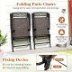 Folding patio chairs with breathable fabric and sturdy metal frame, designed for easy storage and transport.