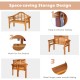 Eucalyptus wood folding bench with backrest and armrest, featuring a space-saving design for patio or garden use.