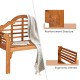 Eucalyptus wood outdoor folding bench with ergonomic armrest and reinforcement structure, perfect for patio or garden.