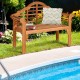 Eucalyptus wood outdoor folding bench with backrest and armrest, perfect for garden or patio relaxation.