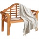 Eucalyptus wood outdoor folding bench with backrest and armrest, perfect for patio or garden seating for two.