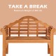 Eucalyptus wood outdoor folding bench with backrest and armrest, sturdy design for patio and garden seating.