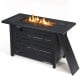 Rectangular 42-inch propane fire pit table with a modern design, 60,000 BTU output, and waterproof cover for outdoor.