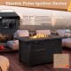 Rectangular propane fire pit table with electronic ignition, 60,000 BTU output, and waterproof cover for outdoor warmth.