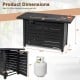 42-inch rectangular propane fire pit table with dimensions, designed for 20 lbs gas tank, includes waterproof cover.