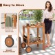 2 Tier Rolling Serving Cart with wine bottle holders, hardwood finish, and rubber wheels for easy movement indoors or.