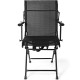Foldable swivel patio chair in black with armrest and mesh back, designed for outdoor comfort and stability.