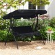 Three-seat black patio canopy swing with durable steel frame, perfect for outdoor relaxation in garden or yard.
