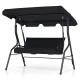 Three-seat patio canopy swing in black with a durable steel frame, perfect for outdoor relaxation in gardens or yards.