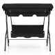 Three-seat black patio canopy swing with durable steel frame, perfect for outdoor relaxation in gardens or balconies.
