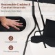 Removable cushion and comfort armrests on a black three-seat patio canopy swing made of durable steel for outdoor.