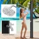 Adjustable 7.2 ft outdoor shower with 360° swivel head and foot shower, eco-friendly solar heating, perfect for beach.