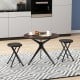 Collapsible black round stools with handles, featuring a sturdy metal frame and non-slip feet, ideal for versatile use.