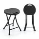 Collapsible round stools with handles, black, lightweight, foldable design, ideal for easy storage and transportation.