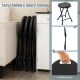 Collapsible round stool set with a black PE seat, sturdy metal frame, and built-in handle for easy transport and.