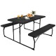 Folding picnic table bench set in black with wood-like texture, perfect for outdoor gatherings and parties.