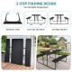 Folding picnic table bench set with wood-like texture in black, showcasing 3-step assembly for easy outdoor use.