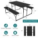 Folding picnic table and bench set in black with wood-like texture, perfect for indoor and outdoor gatherings.