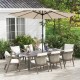 Beige 10 feet outdoor patio umbrella with tilt adjustment, crank handle, and sturdy powder-coated pole for sun.