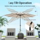 10 feet beige outdoor patio umbrella with tilt adjustment, crank handle, and sturdy aluminum alloy pole for sun.