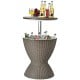 Rattan-style 8-gallon patio cooler bar table with retractable tabletop, perfect for pool parties and outdoor gatherings.