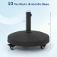 Resin umbrella base with lockable wheels, 50 lbs, rattan design, suitable for various umbrella sizes, ideal for patios.