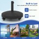 Resin umbrella base stand with wheels, 50 lbs, weather-resistant, ideal for patio and backyard use.