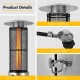 Close-up of the 40000 BTU stainless steel patio heater showcasing the heat-resistant glass tube and safety clamp lock.